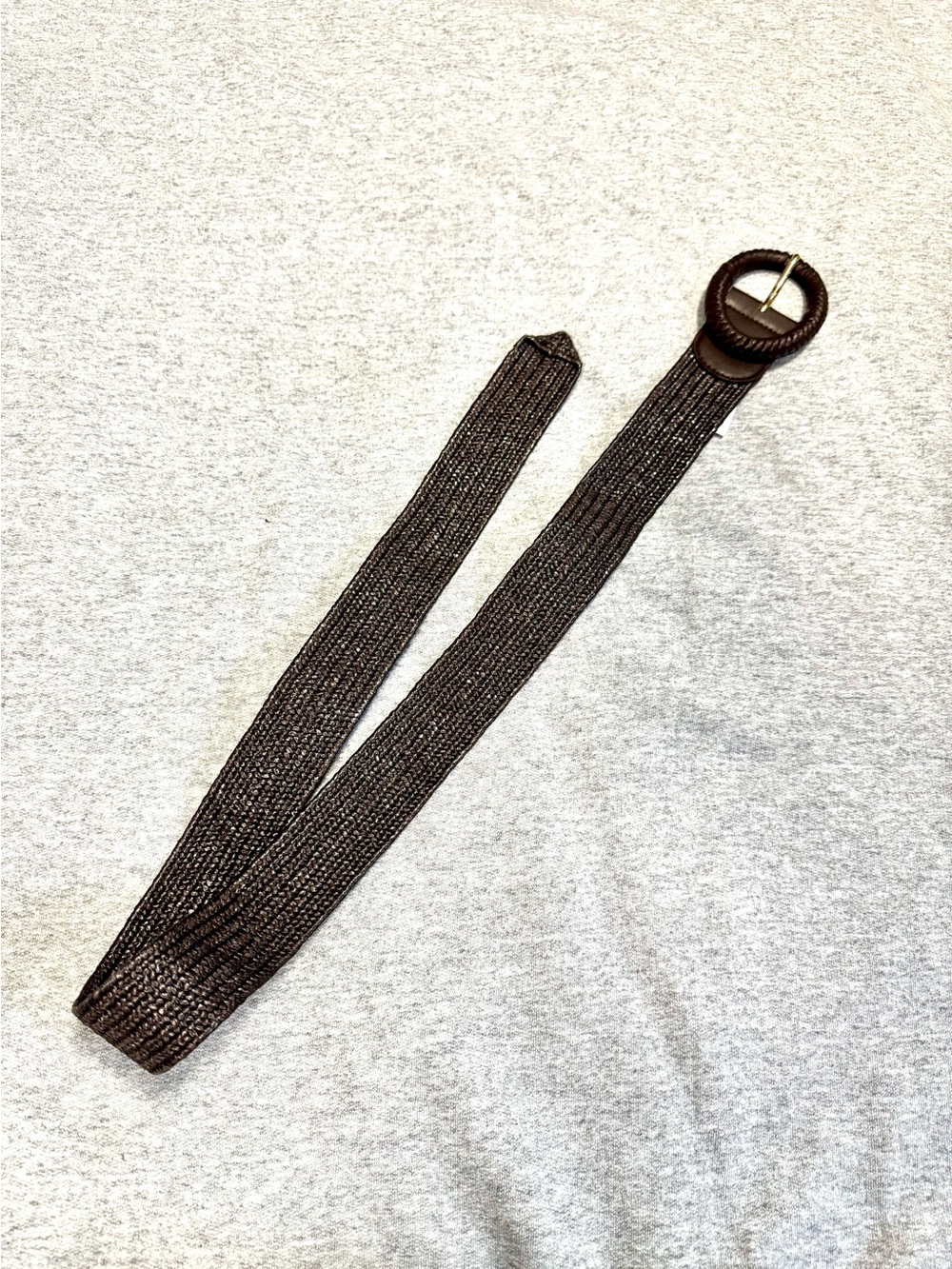 Women's Brown Woven Stretch Belt with Round Buckle